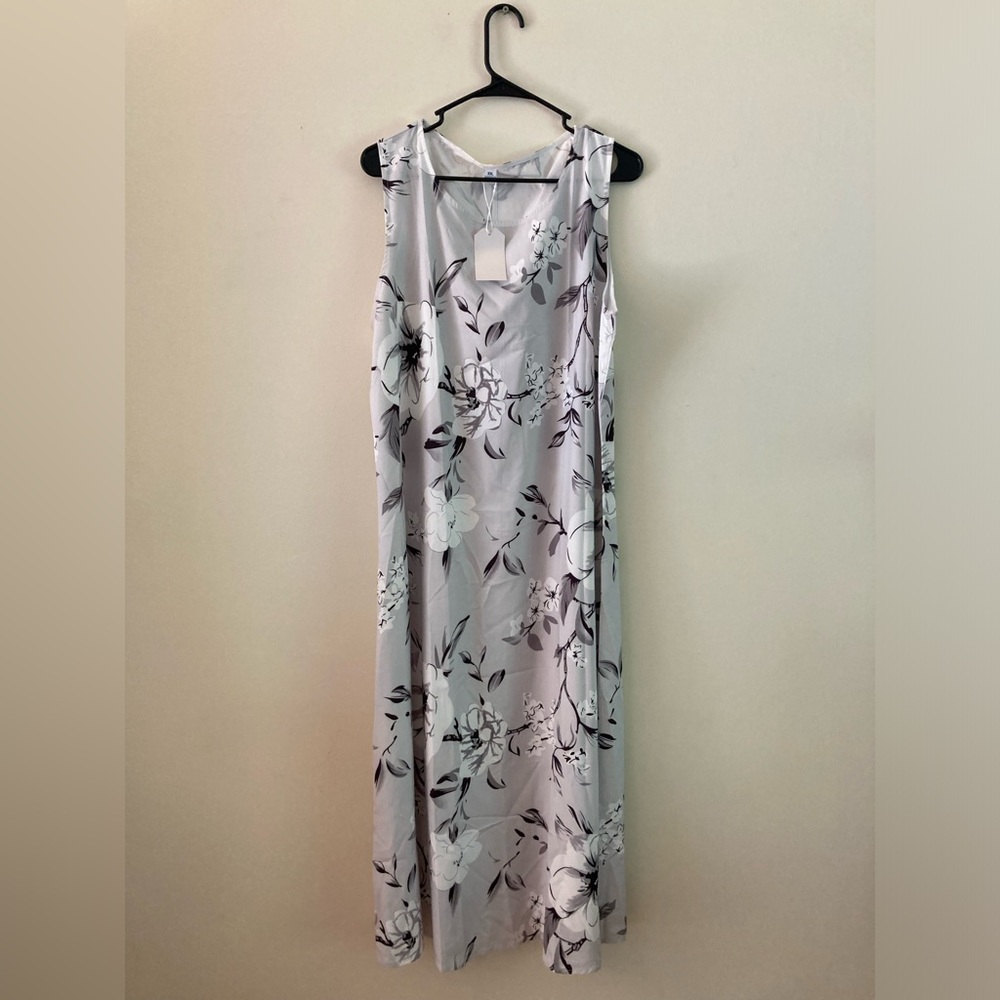 NWT-Grey Print Midi Dress With Thin Jacket Two Piece Outfit XXL